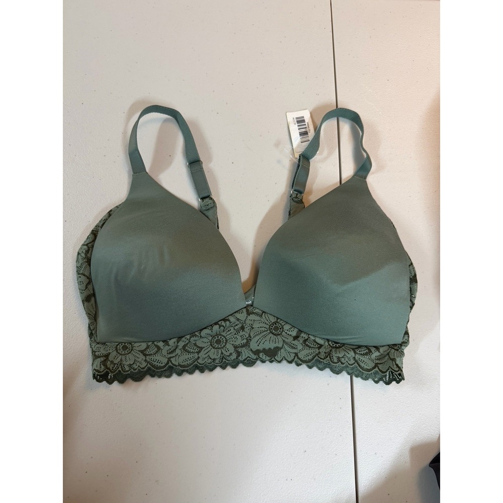 Aerie Green Bra Real Sunnie Wireless‎ 34DD Floral Lace Wire Free